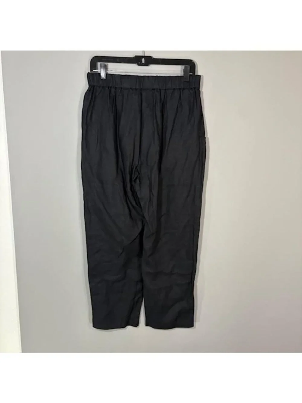 Quince Pants Womens M Black Linen Tapered Ankle Pull On Elastic Waist Pockets